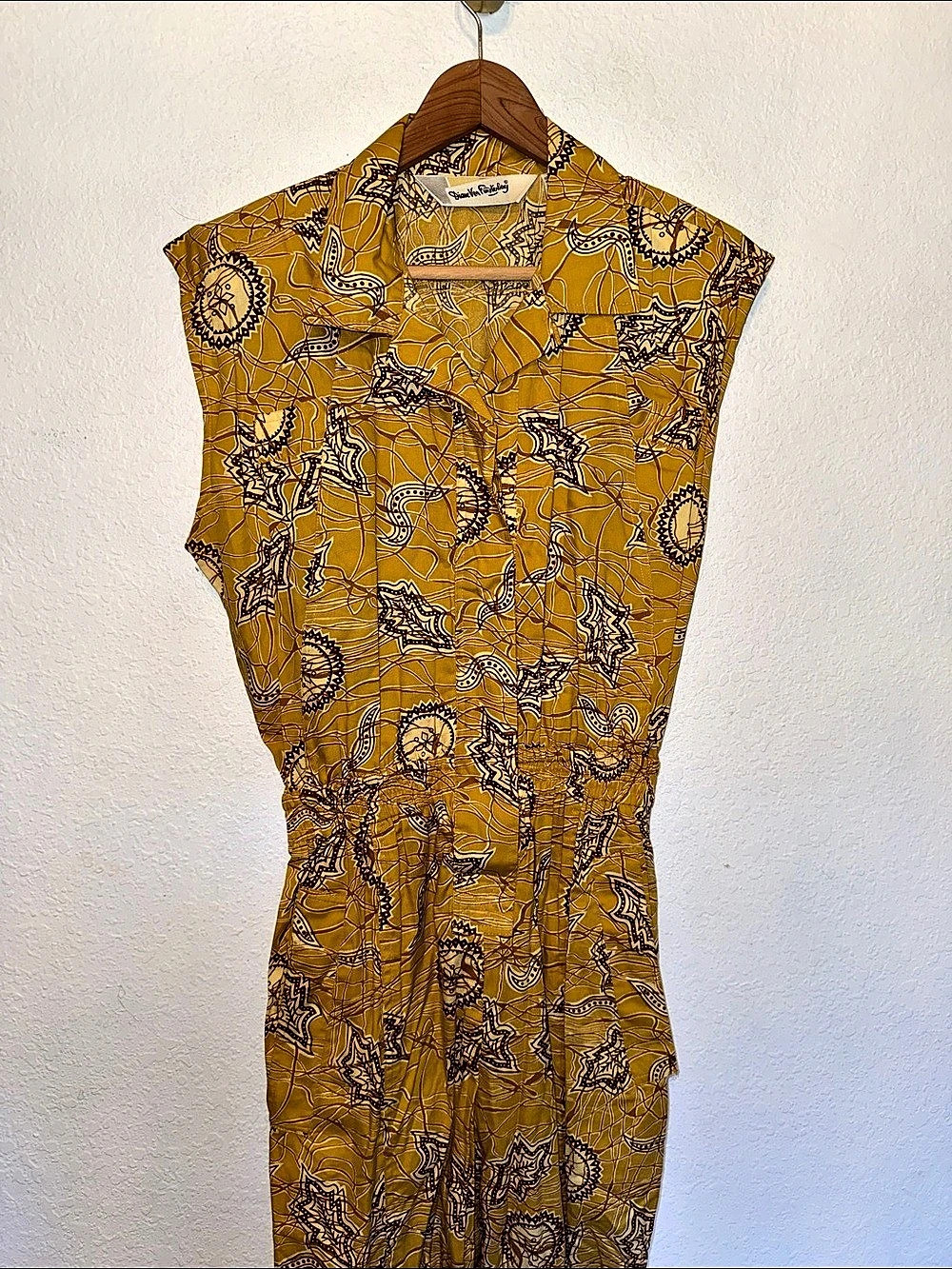 Rare vintage 80’s Diane von Furstenberg Printed Sleeveless Jumpsuit Yellow & Bro